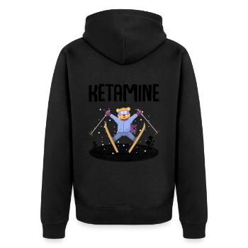Ketamin Skifahren Springender Bär Schwarz - Unisex Premium Bio Zip Hoodie - Schwarz - Hinten - Nico (187cm)
