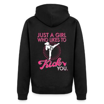 Karate Mma Kick Box Taekwondo Frauen Karate Kick - Unisex Premium Bio Zip Hoodie - Schwarz - Hinten - Nico (187cm)