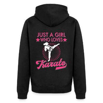 Karate Taekwondo Mädchen Frauen Karate Kick - Unisex Premium Bio Zip Hoodie - Schwarz - Hinten - Nico (187cm)