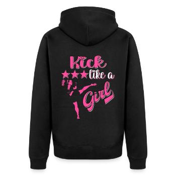 Karate Taekwondo Mädchen Frauen Karate Kick - Unisex Premium Bio Zip Hoodie - Schwarz - Hinten - Nico (187cm)
