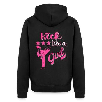Karate Taekwondo Mädchen Frauen Karate Kick - Unisex Premium Bio Zip Hoodie - Schwarz - Hinten - Nico (187cm)