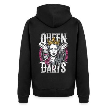 Retro Dart Motifs & Vintage Dartboard 180 Dart - Unisex Premium Organic Zip Hoodie - black - Back - Nico (187cm)