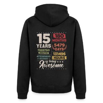 15 Years Awesome Retro 15. Geburtstag Countdown - Unisex Premium Bio Zip Hoodie - Schwarz - Hinten - Nico (187cm)