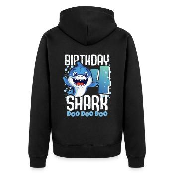 Birthday Shark 4. Geburtstag Haifisch 4 Jahre Hai - Unisex Premium Bio Zip Hoodie - Schwarz - Hinten - Nico (187cm)