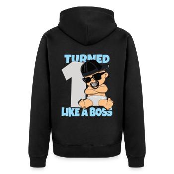 Baby Geburtstag Junge Mädchen 1 Jahr Like a Boss - Unisex Premium Bio Zip Hoodie - Schwarz - Hinten - Nico (187cm)