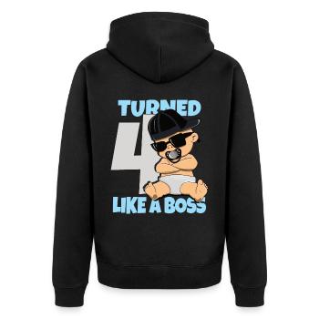 Baby Geburtstag Junge Mädchen 4 Jahre Like a Boss - Unisex Premium Bio Zip Hoodie - Schwarz - Hinten - Nico (187cm)