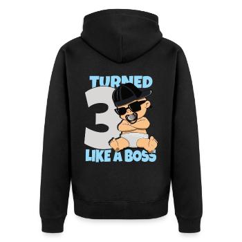 Baby Geburtstag Junge Mädchen 3 Jahre Like a Bos - Unisex Premium Bio Zip Hoodie - Schwarz - Hinten - Nico (187cm)