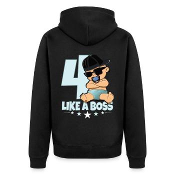 Baby Geburtstag Junge Mädchen 4 Jahre Like a Boss - Unisex Premium Bio Zip Hoodie - Schwarz - Hinten - Nico (187cm)