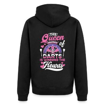Retro Dart Motifs & Vintage Dartboard 180 Dart - Unisex Premium Organic Zip Hoodie - black - Back - Nico (187cm)