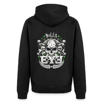 Retro Dart Motifs & Vintage Dartboard 180 Dart - Unisex Premium Organic Zip Hoodie - black - Back - Nico (187cm)