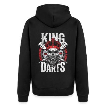 Retro Dart Motifs & Vintage Dartboard 180 Dart - Unisex Premium Organic Zip Hoodie - black - Back - Nico (187cm)