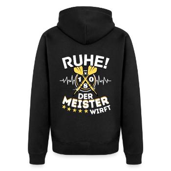 Retro Dartmotive & vintage Dartscheibe 180 Dart - Unisex Premium Bio Zip Hoodie - Schwarz - Hinten - Nico (187cm)