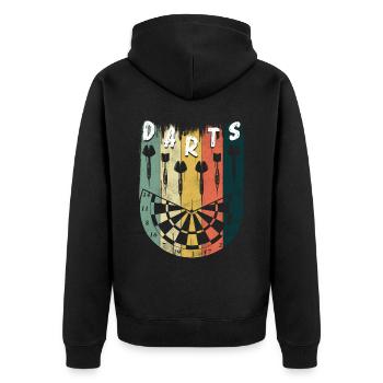 Retro Dart Motifs & Vintage Dartboard 180 Dart - Unisex Premium Organic Zip Hoodie - black - Back - Nico (187cm)