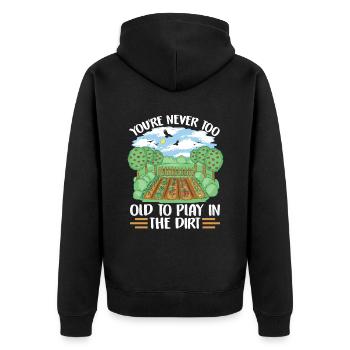 Tu n’es jamais trop vieux pour jouer dans la terre grand-père - Veste à capuche bio Premium Unisexe - noir - Dos - Nico (187cm)