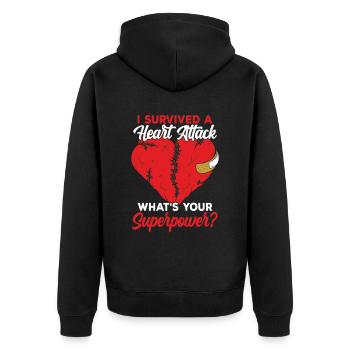 Ich Habe Einen Herzinfarkt Überlebt Herzanfall - Unisex Premium Bio Zip Hoodie - Schwarz - Hinten - Nico (187cm)