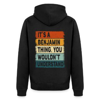 Geschenk Name Benjamin Geburtstag Sprüche - Unisex Premium Bio Zip Hoodie - Schwarz - Hinten - Nico (187cm)