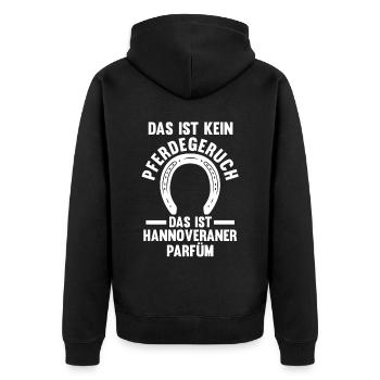 Pferd Reitsport Reiten Pferdesport Hannoveraner - Unisex Premium Bio Zip Hoodie - Schwarz - Hinten - Nico (187cm)