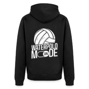 Water Polo Water Polo Mode On - Unisex Premium Bio Zip Hoodie - Schwarz - Hinten - Nico (187cm)
