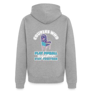 Pinball Paar - Unisex Premium Bio Zip Hoodie - Grau meliert - Hinten - Nico (187cm)