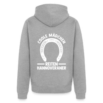 Pferd Reitsport Reiten Pferdesport Hannoveraner - Unisex Premium Bio Zip Hoodie - Grau meliert - Hinten - Nico (187cm)