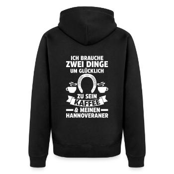 Pferd Reitsport Reiten Pferdesport Kaffee Hannover - Unisex Premium Bio Zip Hoodie - Schwarz - Hinten - Nico (187cm)