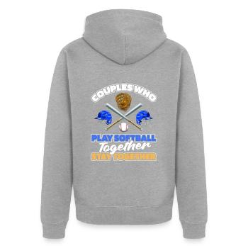 Softball Paar - Unisex Premium Bio Zip Hoodie - Grau meliert - Hinten - Nico (187cm)