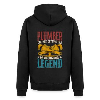 Plombier plombier retraité vintage - Veste à capuche bio Premium Unisexe - noir - Dos - Nico (187cm)
