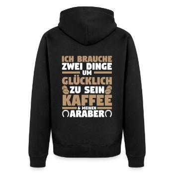 Pferd Reitsport Reiten Pferdesport Kaffee Araber - Unisex Premium Bio Zip Hoodie - Schwarz - Hinten - Nico (187cm)
