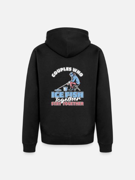 Ice Fishing Ice Fishing Couple - Unisex Premium Organic Zip Hoodie - black