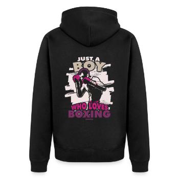 Just A Boy Who Loves Boxing - Unisex Premium Bio Zip Hoodie - Schwarz - Hinten - Nico (187cm)