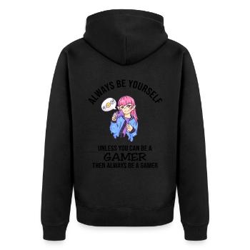 Always Be Yourself Gamer - Unisex Premium Bio Zip Hoodie - Schwarz - Hinten - Nico (187cm)