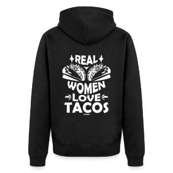 Real Women Love Tacos - Unisex Premium Bio Zip Hoodie - Schwarz - Hinten - Nico (187cm)