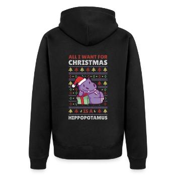 Xmas Hippo Hässlicher Weihnachtspulli Geschenk - Unisex Premium Bio Zip Hoodie - Schwarz - Hinten - Nico (187cm)