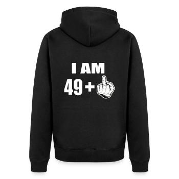 50e anniversaire - Veste à capuche bio Premium Unisexe - noir - Dos - Nico (187cm)