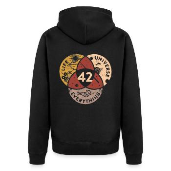 42 Life Universe Everything - Unisex Premium Organic Zip Hoodie - black - Back - Nico (187cm)