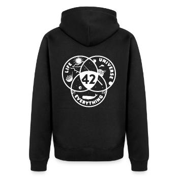 42 Life Universe Everything - Unisex Premium Organic Zip Hoodie - black - Back - Nico (187cm)