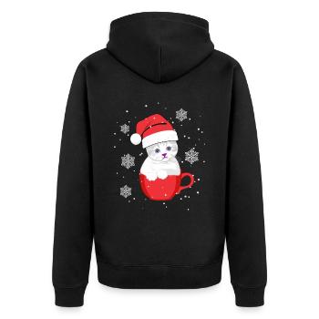 Mignon chat blanc avec chapeau de Noël - Veste à capuche bio Premium Unisexe - noir - Dos - Nico (187cm)