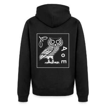 Owl of Athena, Greek mythology - Unisex Premium Organic Zip Hoodie - black - Back - Nico (187cm)