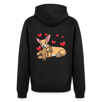 Chiweenie Chien avec jouet en peluche - Veste à capuche bio Premium Unisexe - noir - Dos - Nico (187cm)