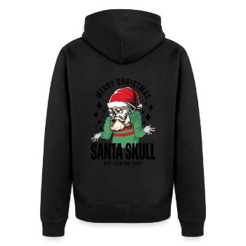 Nikolaus Totenkopf Weihnachts Design - Unisex Premium Bio Zip Hoodie - Schwarz - Hinten - Nico (187cm)