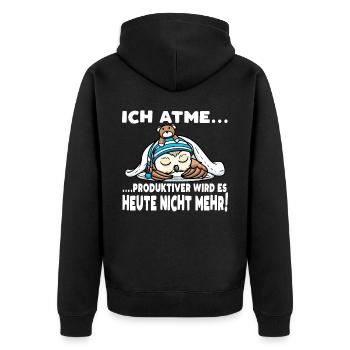 Schlummernde Eule Mit Kuscheltier Schlaf - Unisex Premium Bio Zip Hoodie - Schwarz - Hinten - Nico (187cm)