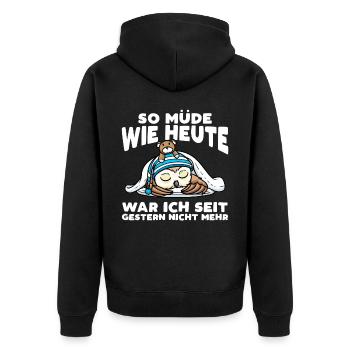 Schlafenden Eule Mit Kuscheltier So Müde Wie Heute - Unisex Premium Bio Zip Hoodie - Schwarz - Hinten - Nico (187cm)