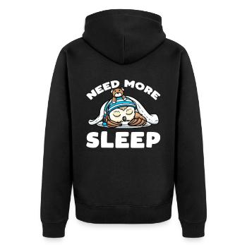 Brauche Mehr Schlaf Napping Eule Mit Plüschtier - Unisex Premium Bio Zip Hoodie - Schwarz - Hinten - Nico (187cm)