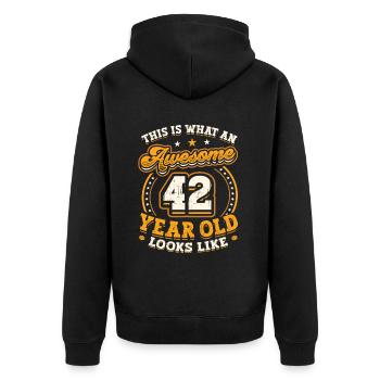 This is what a great 42-year-old looks like. - Unisex Premium Organic Zip Hoodie - black - Back - Nico (187cm)