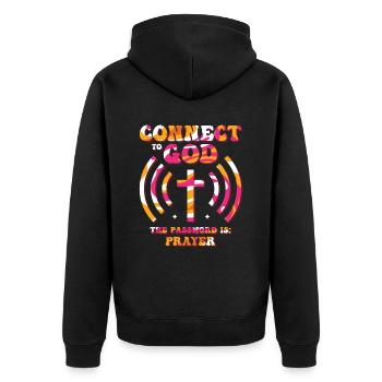Verbunden Mit Gott, Passwort, Gebet. - Unisex Premium Bio Zip Hoodie - Schwarz - Hinten - Nico (187cm)