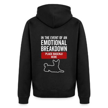 Emotional - Hund Basenji - Unisex Premium Bio Zip Hoodie - Schwarz - Hinten - Nico (187cm)