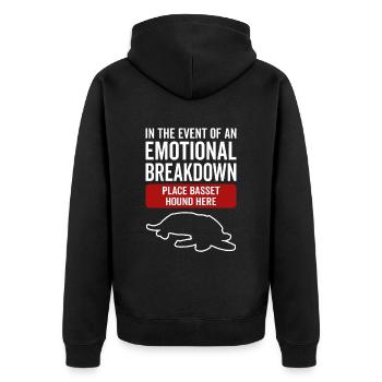 Emotional - Hund Basset Hound - Unisex Premium Bio Zip Hoodie - Schwarz - Hinten - Nico (187cm)