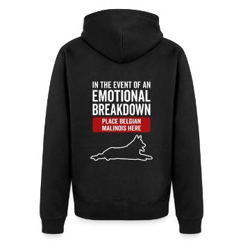 Emotional - Hund Belgischer Malinois - Unisex Premium Bio Zip Hoodie - Schwarz - Hinten - Nico (187cm)