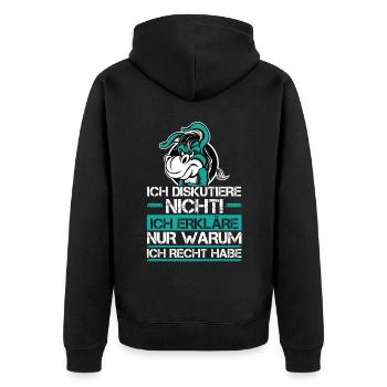 Ich Diskutiere Nicht - Ich habe Recht - Unisex Premium Bio Zip Hoodie - Schwarz - Hinten - Nico (187cm)