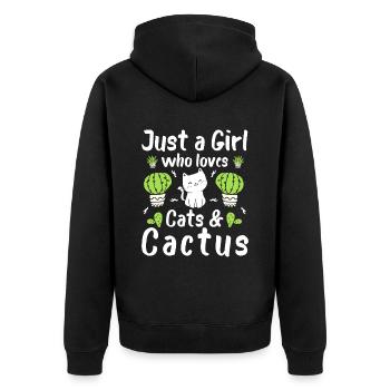 Just A Girl Who Loves Cats And Cactus - Unisex Premium Organic Zip Hoodie - black - Back - Nico (187cm)